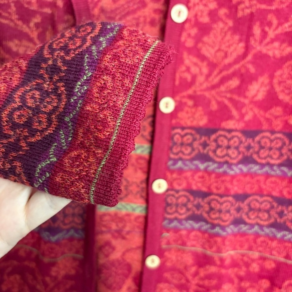 NOVICA Alpaca Cardigan‎ Women's Small Red Floral Longline Knit Sweater Peru Boho - Picture 4 of 7